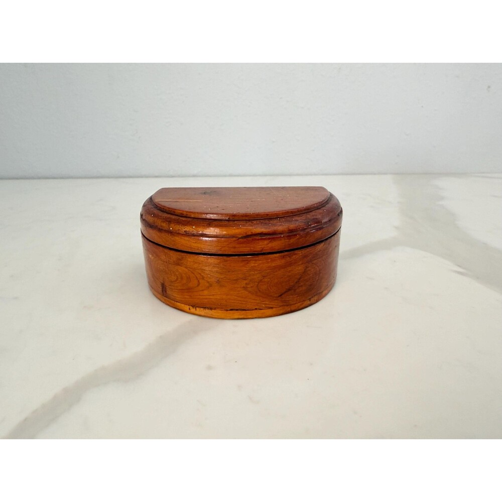 Vintage Wood Trinket Box Half Circle/Semicircle Shape Hand-Carved Jewelry